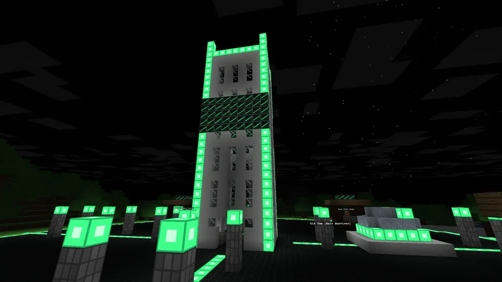 The Exchange Tower at night in game
